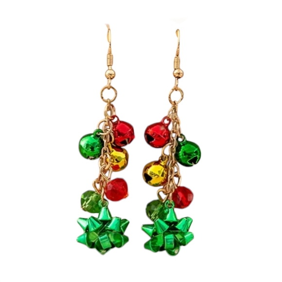 Fashion Jewelry Jewelry - Multicolor Dangle Earrings with Christmas Green Bow and Balls